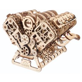 UGEARS Mechanische modellen: V8-MOTOR 16,1x12,1x15cm, met elektromotor (USB-C-aansluiting), 776 onderdelen, montagetijd 10 uur, 